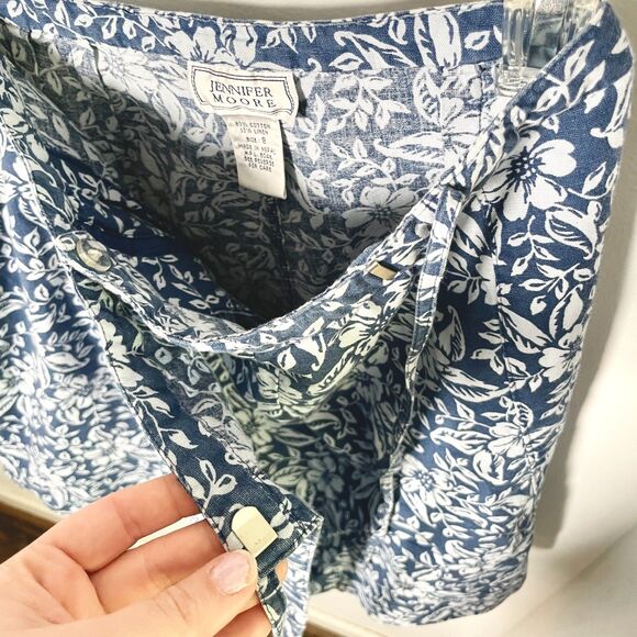 Vtg Jennifer Moore Blue Floral Skort Size 8 Cotton Linen Blend - Picture 5 of 8